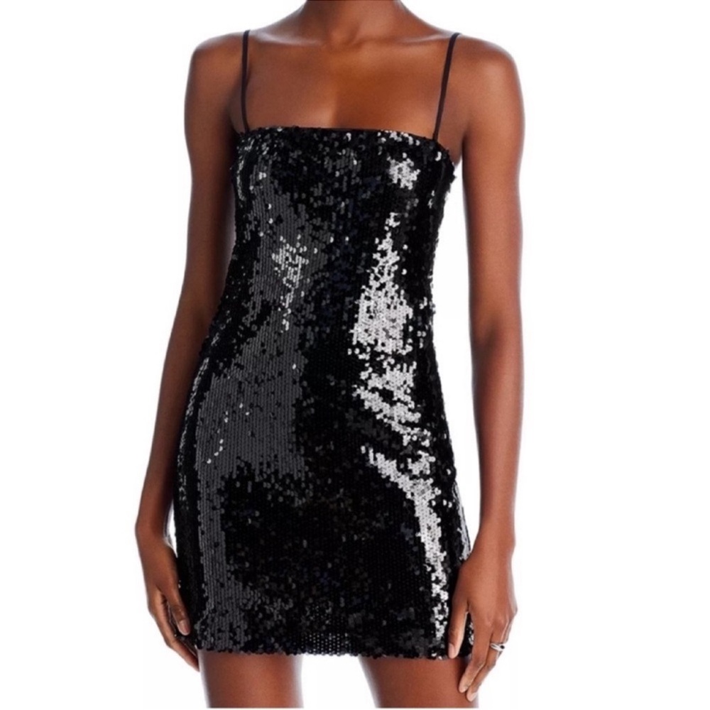 Wayf Black sequin mini dress with removable straps | Small